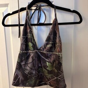 Camo Halter Tank with Studded Trim